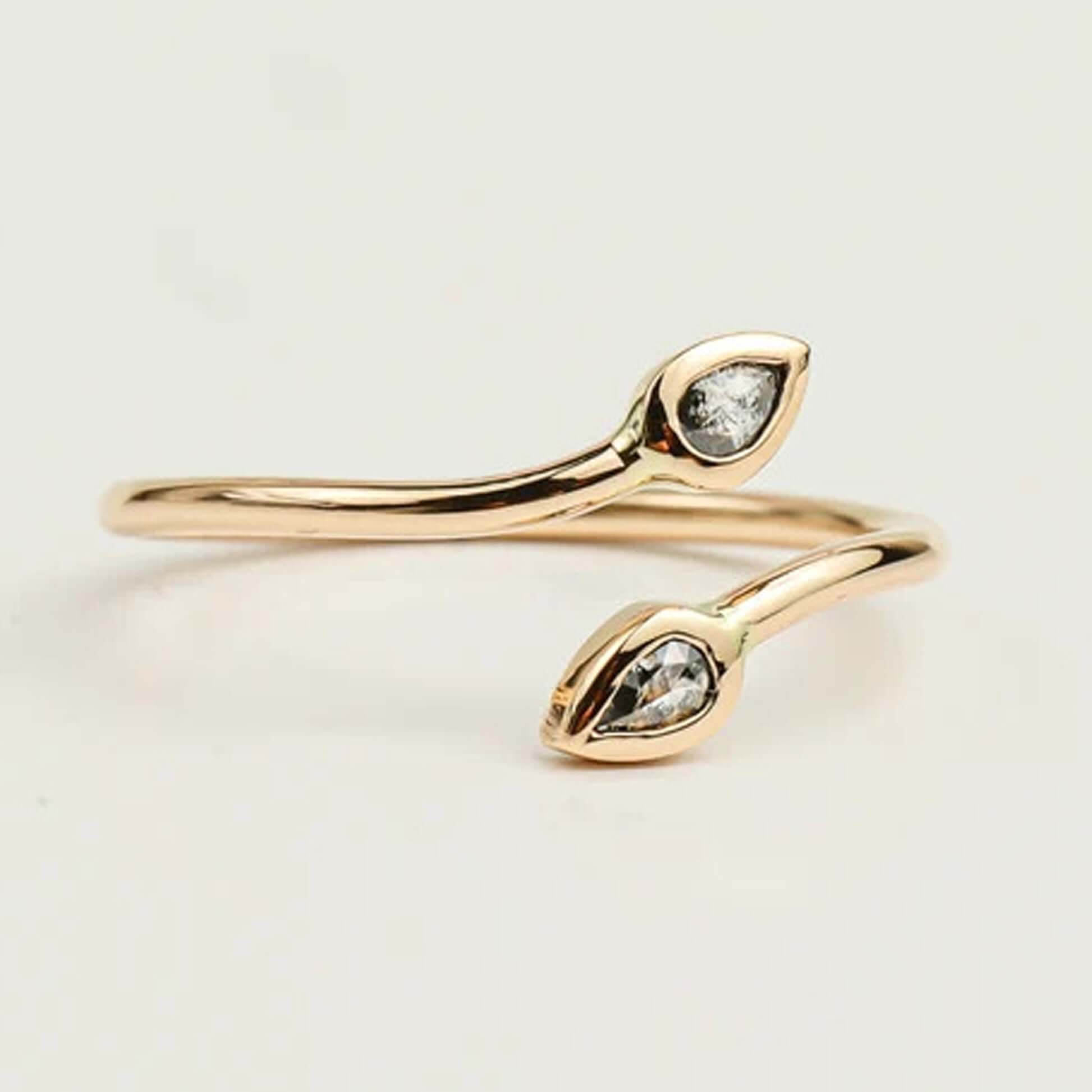 Dainty Two Stone Diamond Spiral Ring