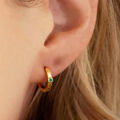 Dainty emerald hoop earrings