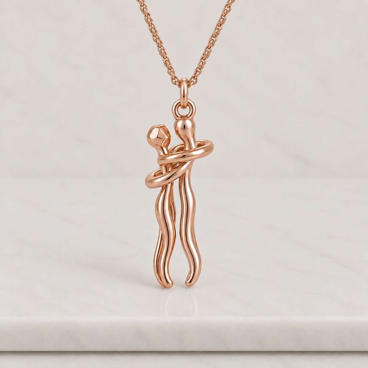 Dancing Couple Pendant, 14K Two Tone Gold Hugging Charm,