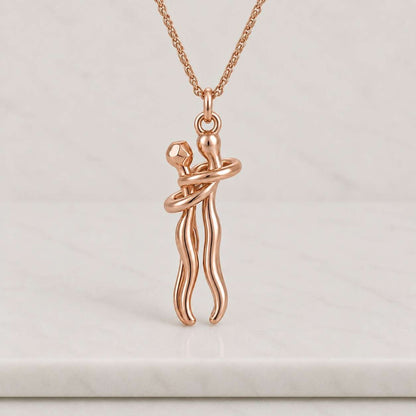 Dancing Couple Pendant, 14K Two Tone Gold Hugging Charm,