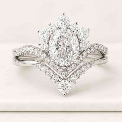 Delicate Diamond Ring, Eternity Band, Stacking Ring, Bridal Jewelry Oval Cut Lab Grown Diamond Engagement Ring With Twisted Band Bridal Set Three Stone FG Color VVS Clarity Diamond Wedding Ring Set