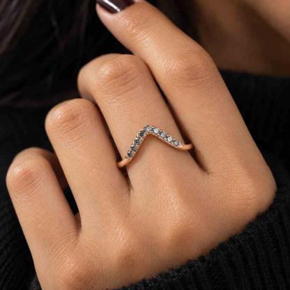 Delicate Diamond wedding band rose gold Pear Shaped Salt and Pepper curved matching band Antique Stacking band engagement ring bridal ring