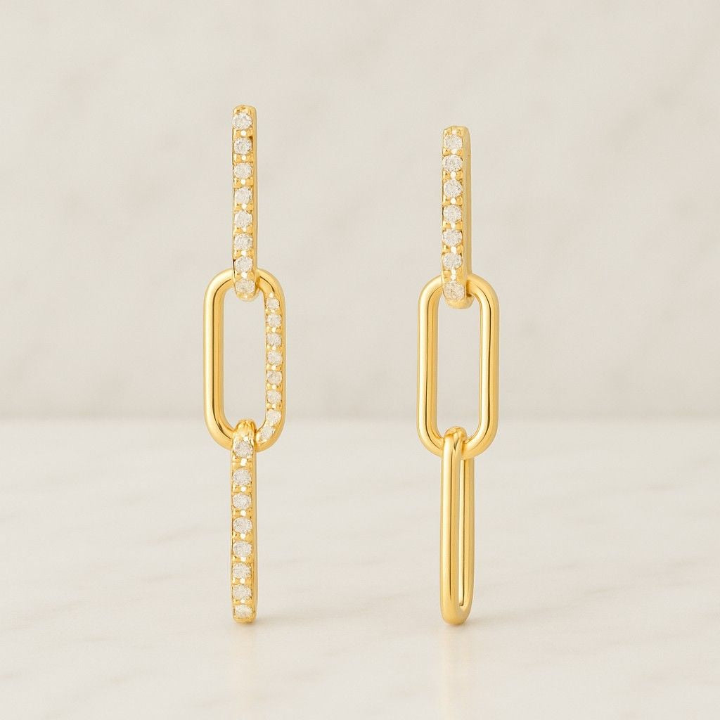 delicate natural diamond chain earringsprong set diamond connecting earring 14k yellow gold ear climber jewelry wedding party wear earring