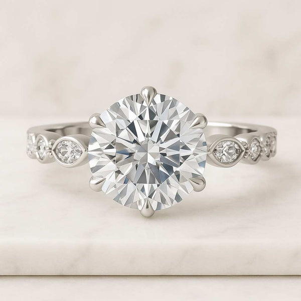 Delicate One Side Pave Diamond Wedding Band Round Lab Grown Diamond Full Eternity Band Stacking Ring  Comfort Fit Band Matching Band Gift