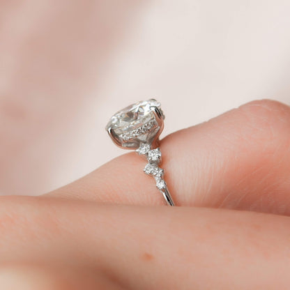 Delicate Proposal Ring, Anniversary Gift, IGI Round Cut Lab Grown Diamond Engagement Ring with Cluster Side Stones