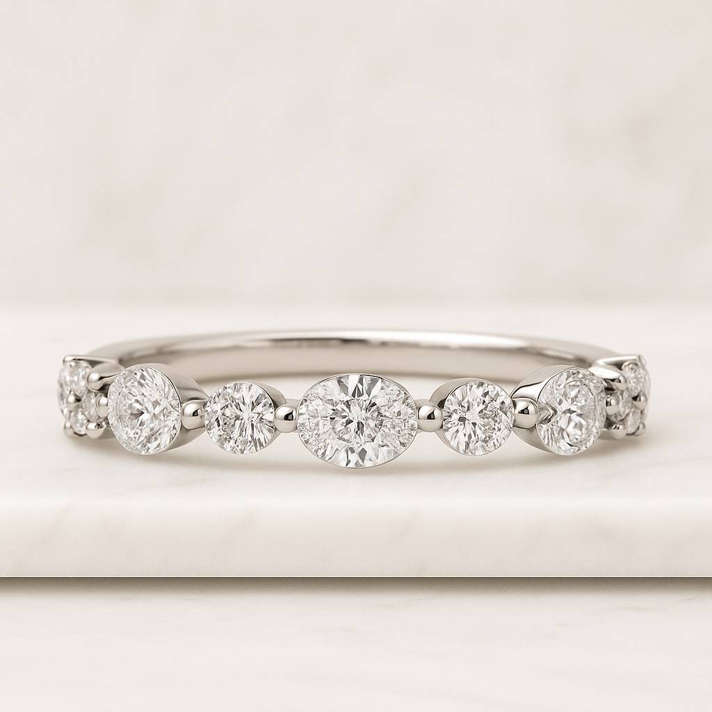 Delicate Two Side Pave Lab Diamond Wedding Band Round Diamond Channel Set Half Eternity Ring for Women Stackable Anniversary Band