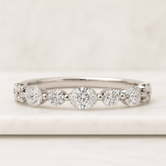 Delicate Two Side Pave Lab Diamond Wedding Band Round Diamond Channel Set Half Eternity Ring for Women Stackable Anniversary Band