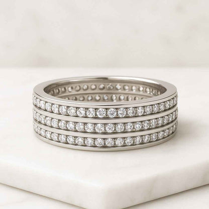 Designer Wedding Band Art Deco Five Row Pave Set Engagement Band Elegant Round Cut Moissanite Half Eternity Anniversary Ring For Her