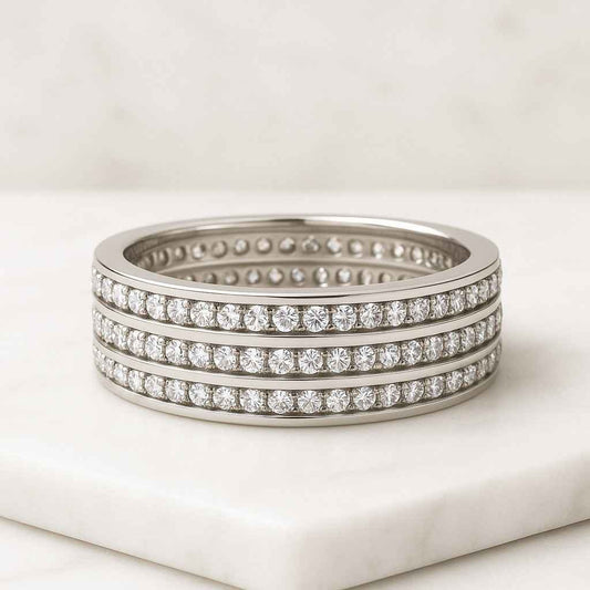 Designer Wedding Band Art Deco Five Row Pave Set Engagement Band Elegant Round Cut Moissanite Half Eternity Anniversary Ring For Her