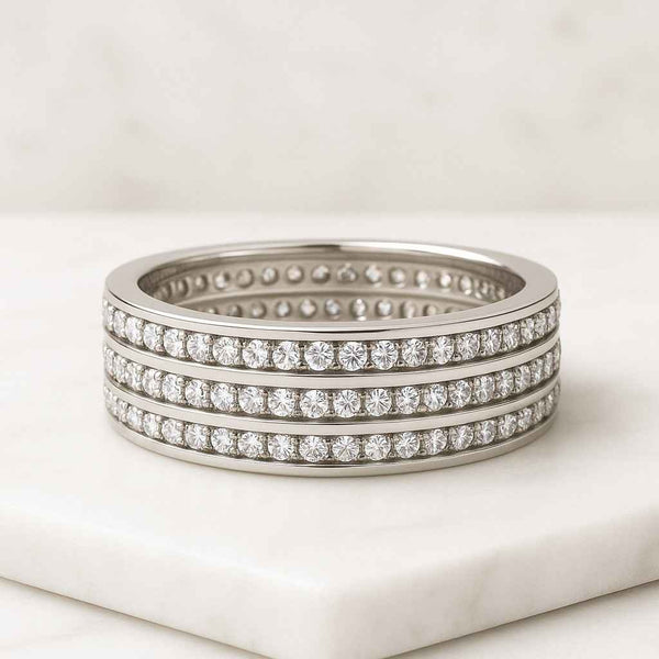 Designer Wedding Band Art Deco Five Row Pave Set Engagement Band Elegant Round Cut Moissanite Half Eternity Anniversary Ring For Her