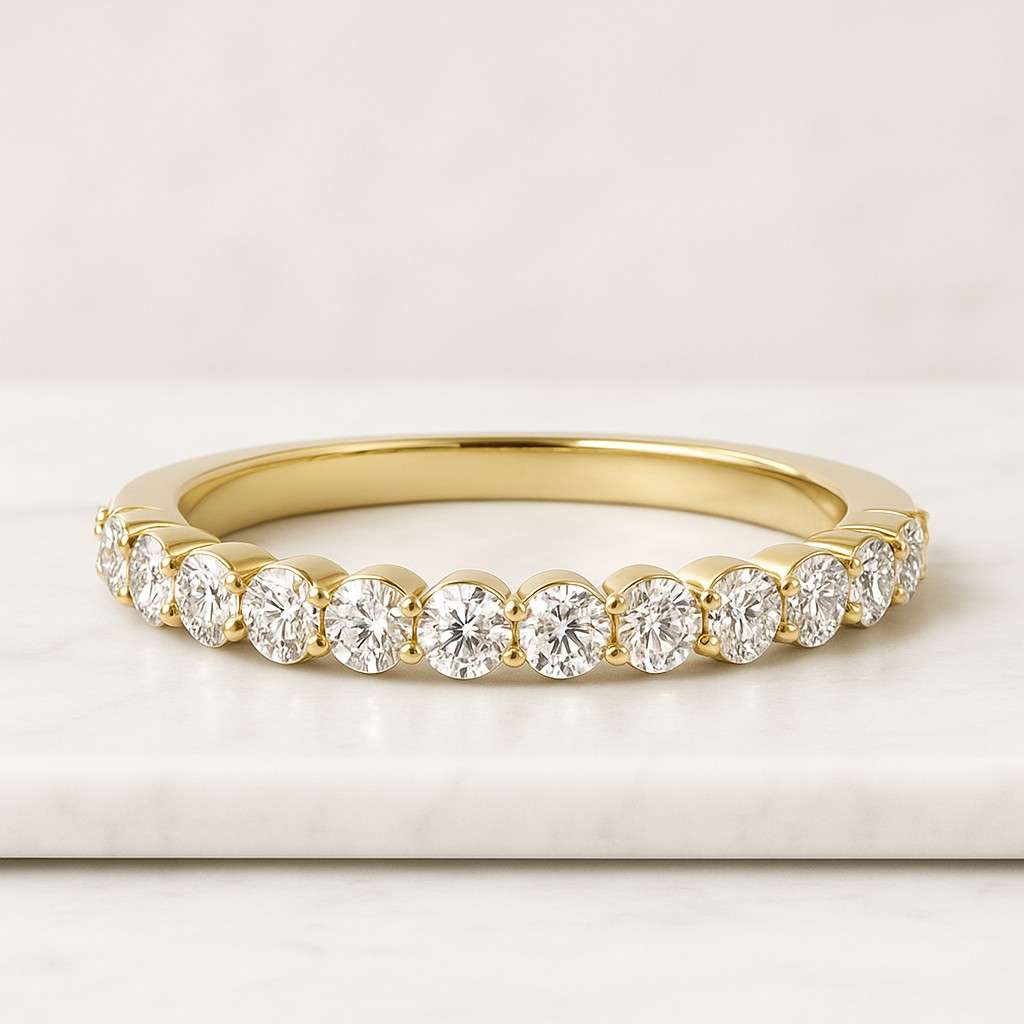 14K Gold Lab Diamond Unique 3 Side Pave Full Eternity Band