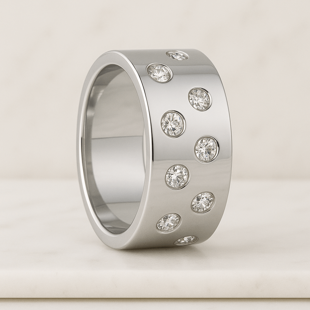 Flush Set Round Cut Moissanite Diamond Band