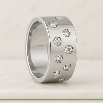 Flush Set Round Cut Moissanite Diamond Band
