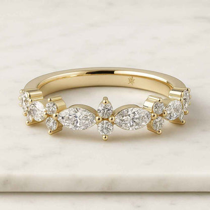 Lab Grown Diamond Wedding Band Marquise Round Cut Wedding Band