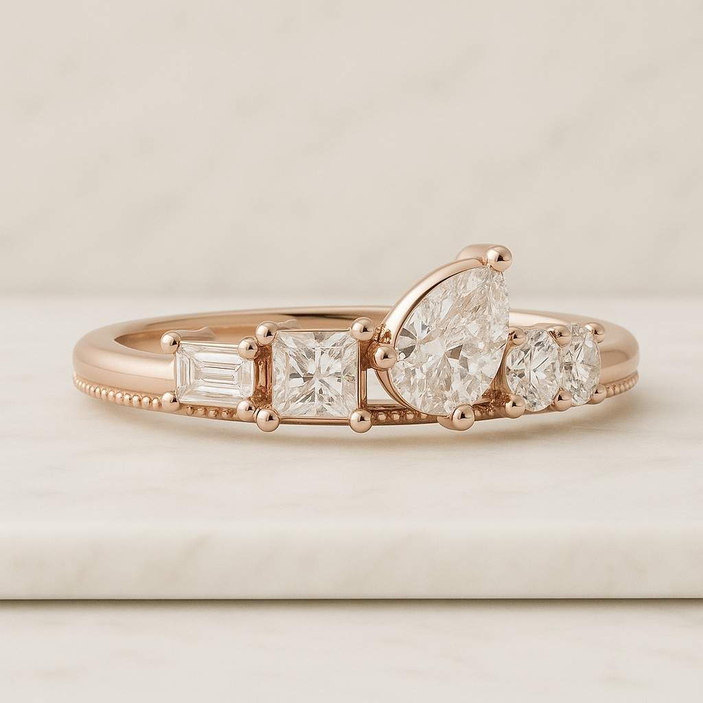 Diamond Anniversary Band 10K 14K 18K Mixed Cut Diamond Anniversary Ring Trillion Baguette Round Diamonds Ring Mix Diamond Multi Stone Ring