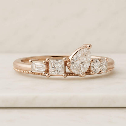 Diamond Anniversary Band 10K 14K 18K Mixed Cut Diamond Anniversary Ring Trillion Baguette Round Diamonds Ring Mix Diamond Multi Stone Ring