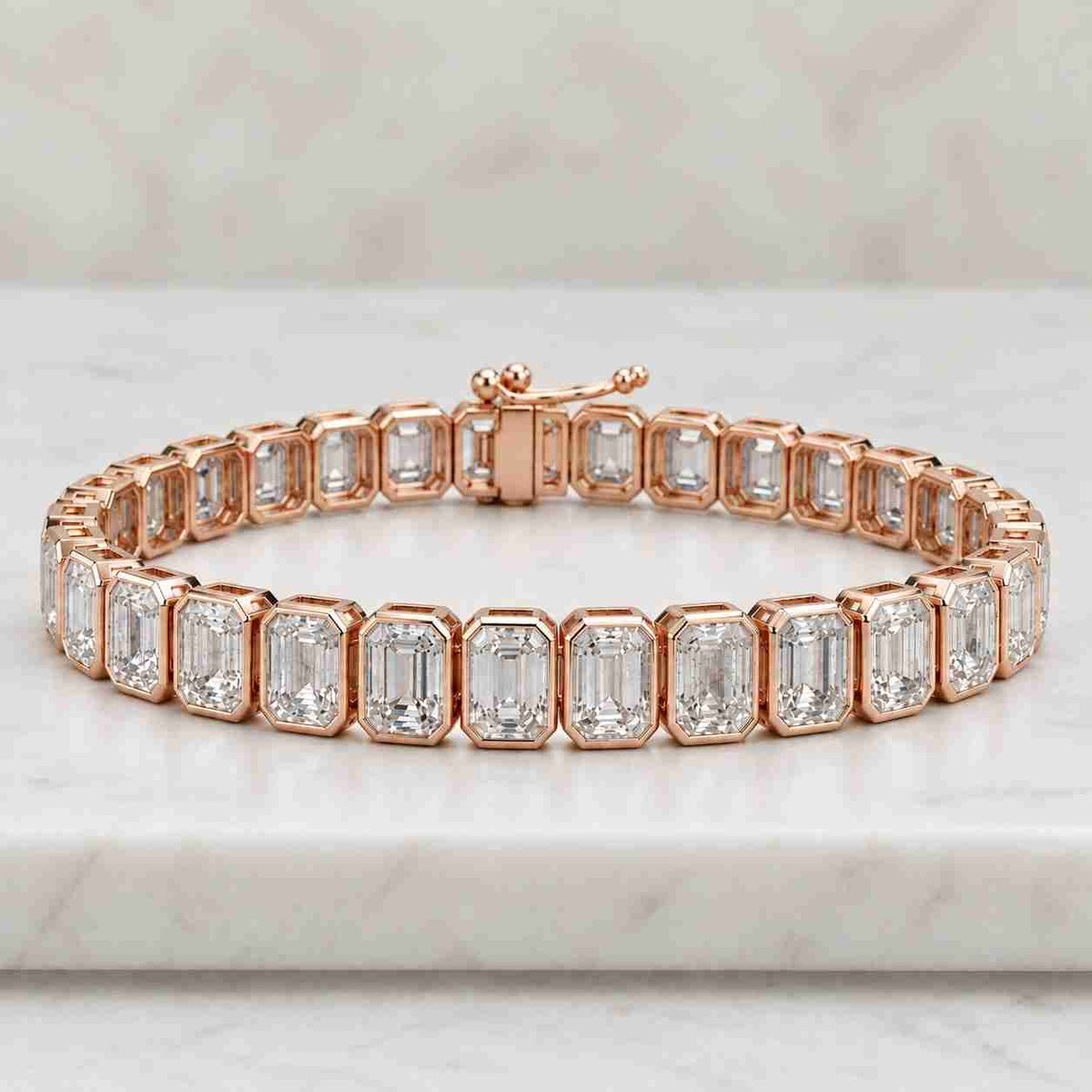 Lab Grown Diamond Bezel Set Tennis Bracelet, Dainty Emerald Cut Diamond Bracelets 14K Gold
