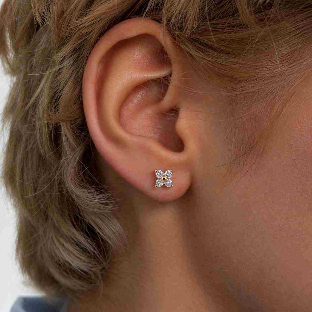 diamond bezel stud earrings, 10k yellow gold pave cluster earrings, approx 0.16 ctw natural diamond, screw back studs for her
