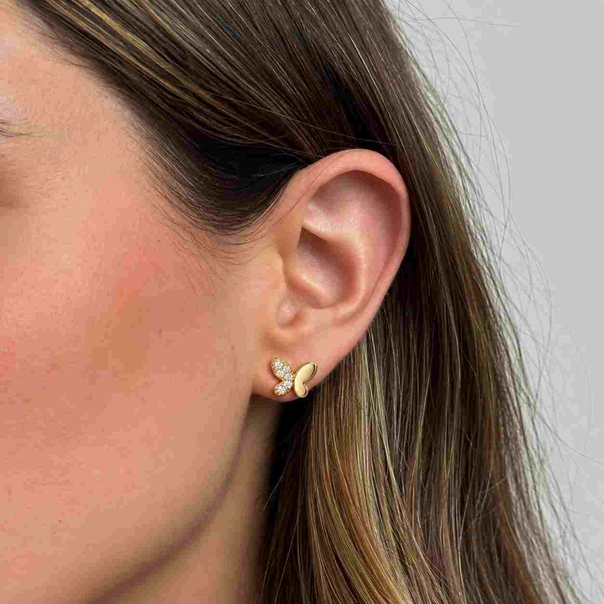 Lab Grown Diamond Butterfly Earring, Butterfly Screwback Earring, 14K Solid Gold Butterfly Piercing Stud, Single Stud or Pair
