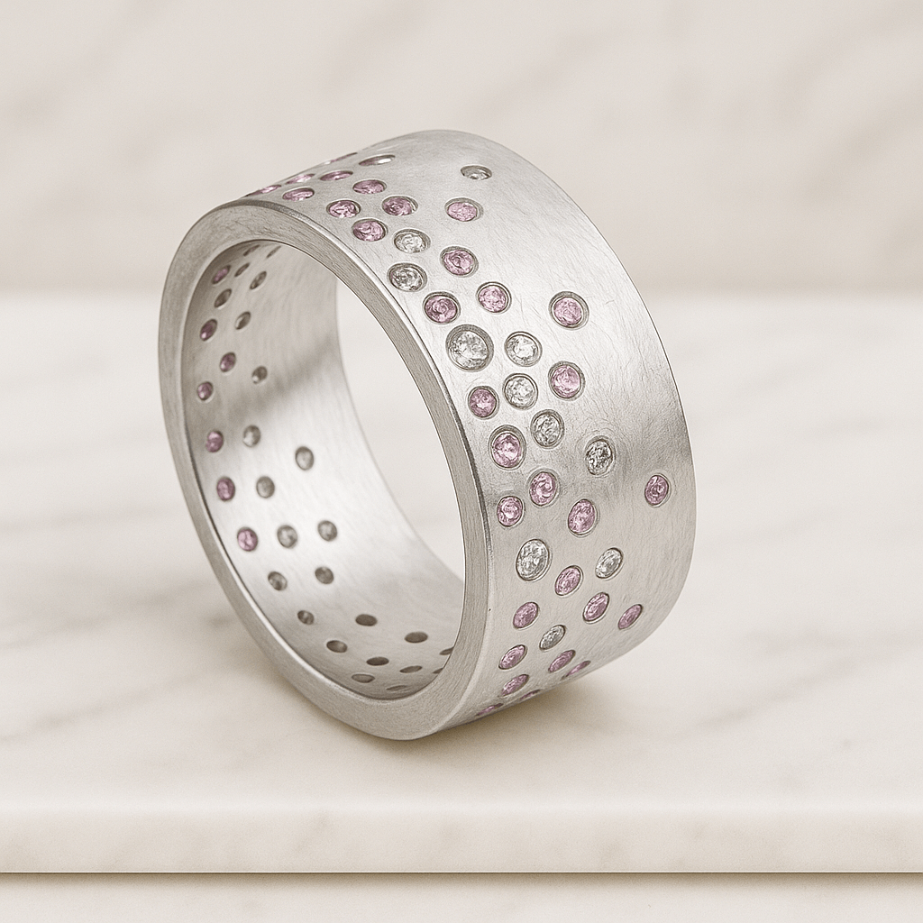 Diamond Cigar Band, 14k or 18k Solid Gold Diamond Ring, Wide Gold Band