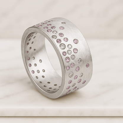 Diamond Cigar Band, 14k or 18k Solid Gold Diamond Ring, Wide Gold Band