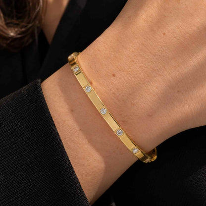 Diamond Cluster Bead Bangle 7 Round Diamond Bracelet Solid Gold Ball Beaded Station Bangle Dainty Stacking Everyday Jewelry Minimalist Gift

