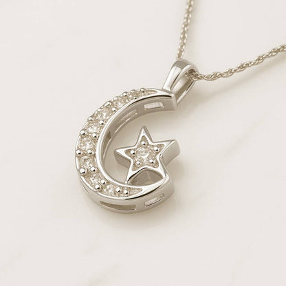 Diamond Crescent Moon Necklace 14K Gold 0.25 ctw Minimalist Layering Diamond Necklace Dainty Statement Pendant Birthday Gift for Her