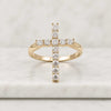 18K Gold Christian Cross Round Moissanite Diamond Band Ring