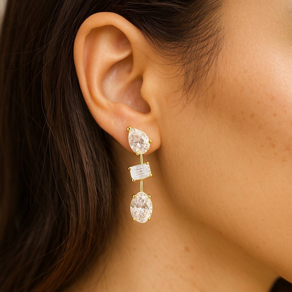 Diamond Drop Stud Earrings Sterling Silver Diamond Earrings Double Dangle Studs