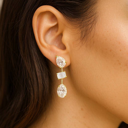 Diamond Drop Stud Earrings Sterling Silver Diamond Earrings Double Dangle Studs