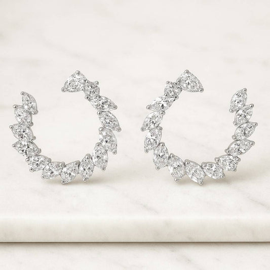 Diamond Earrings 14Kt Gold Lab Grown Diamond Earrings 2 Stone Diamond Pear Teardrop Round Earrings 3 Prong Diamond Dangle Studs