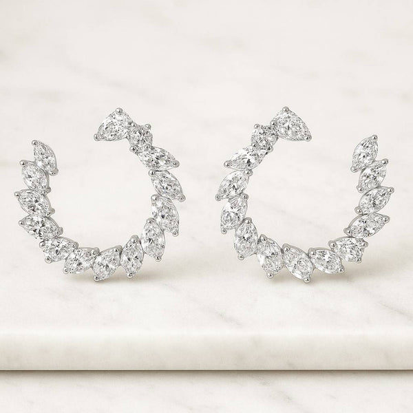 Diamond Earrings 14Kt Gold Lab Grown Diamond Earrings 2 Stone Diamond Pear Teardrop Round Earrings 3 Prong Diamond Dangle Studs