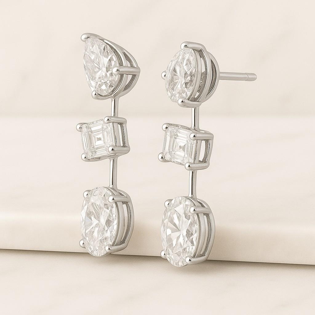 Diamond Earrings 14Kt Gold Lab Grown Diamond Earrings 3 Stone Diamond Earrings 3 Prong Diamond Dangle Studs