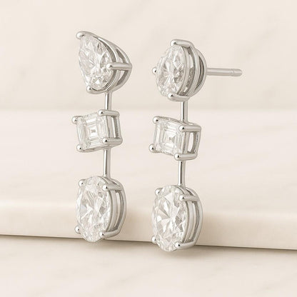 Diamond Earrings 14Kt Gold Lab Grown Diamond Earrings 3 Stone Diamond Earrings 3 Prong Diamond Dangle Studs