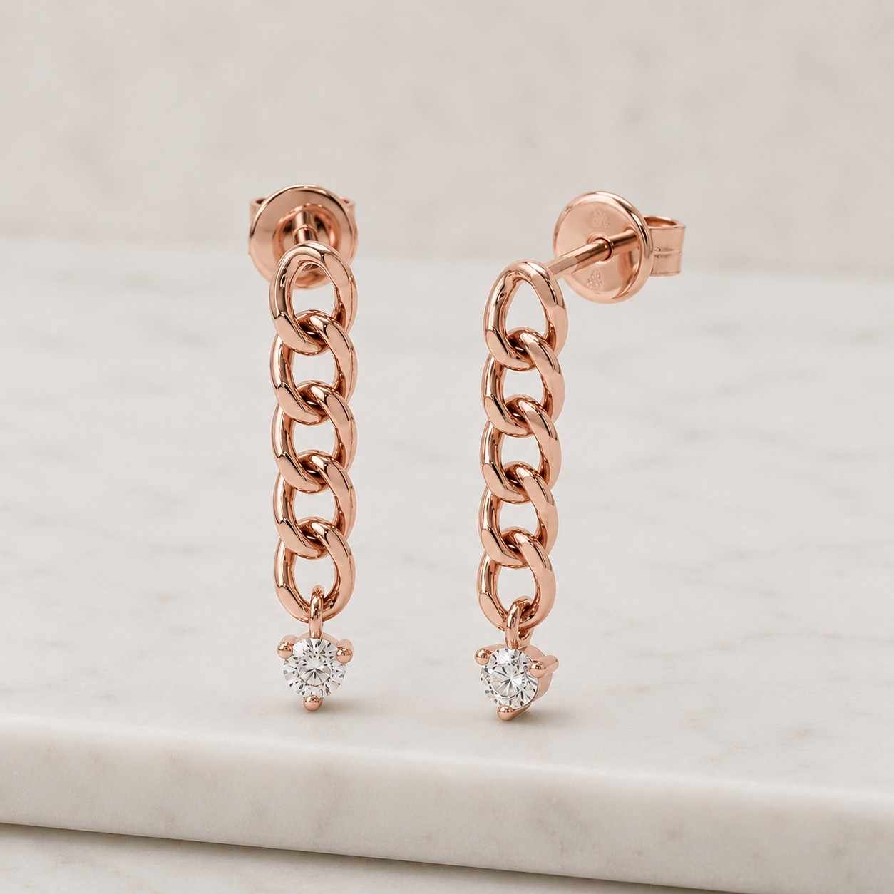 diamond earrings / miami link chain 14k solid gold / 3.5 mm curb link chain earrings with solitaire diamonds by ferkos fine jewelry