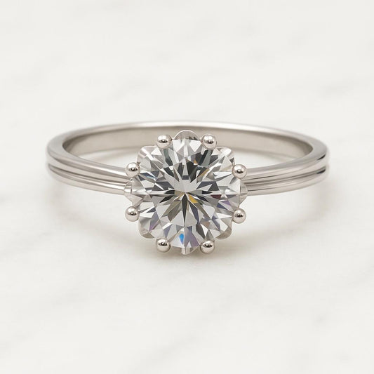 Diamond Engagement Ring Genuine Lab Grown Diamond Anniversary Ring Unique Proposal Ring for Her Six Claw Prong Setting Ring Gifts