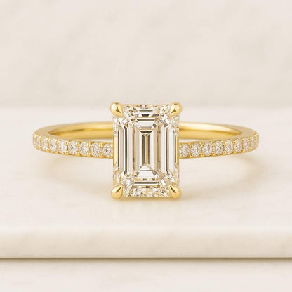 Emerald Cut Lab Grown Diamond Engagement Ring Vintage Five Stone