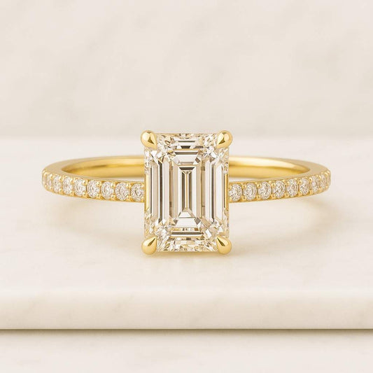 Emerald Cut Lab Grown Diamond Engagement Ring Vintage Five Stone