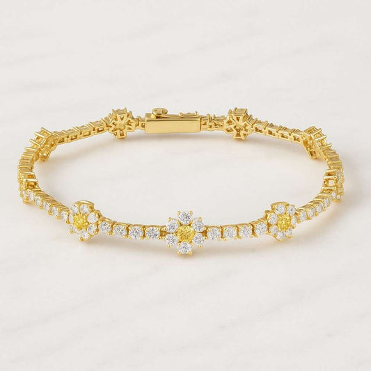 Diamond Flower Bracelet Sterling Silver 14K Gold Bridal Jewelry