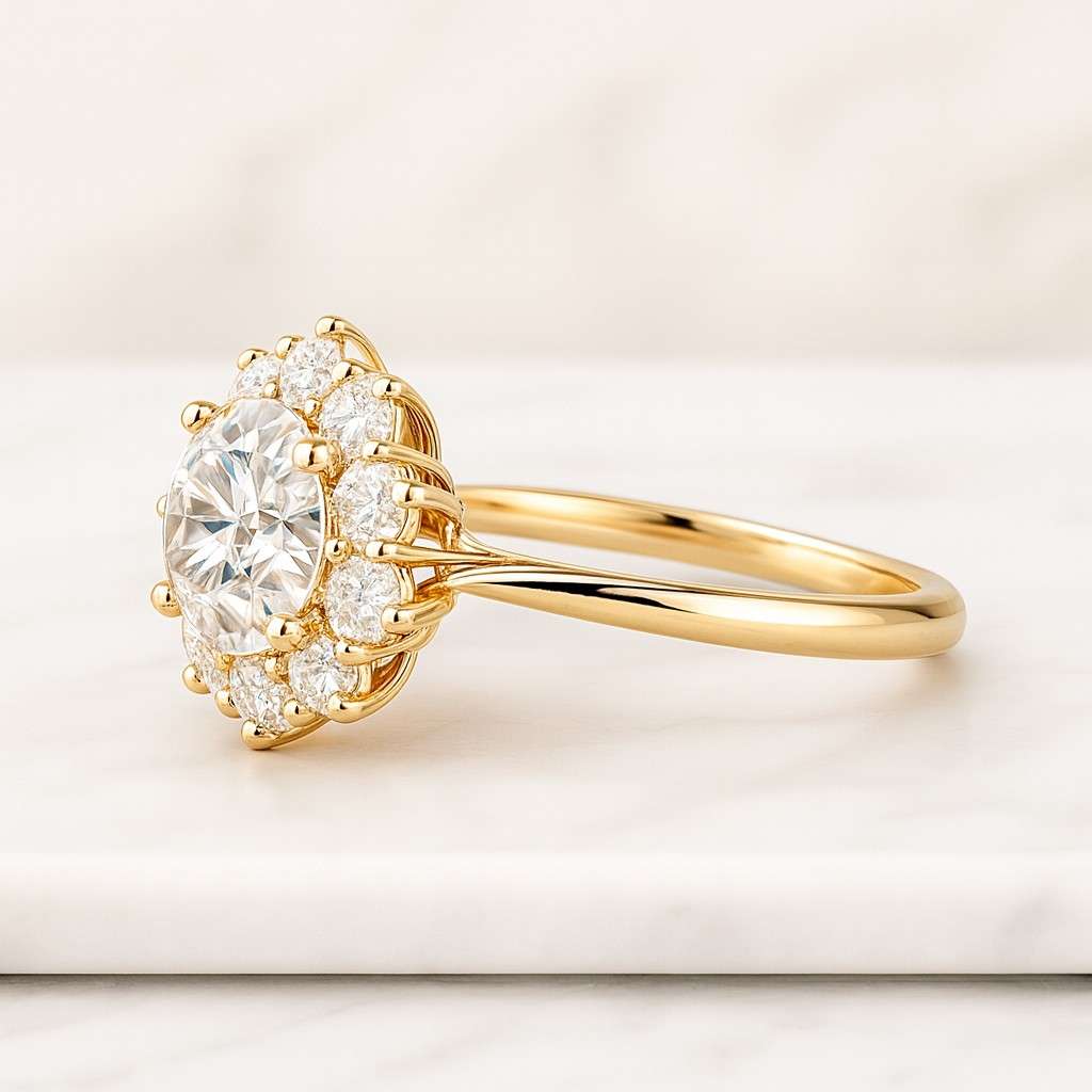 Diamond Halo Engagement Ring Vintage Style Ring Bridal Ring Anniversary Ring Gift for Her