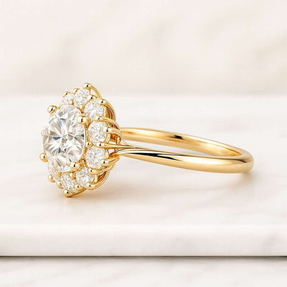 Diamond Halo Engagement Ring Vintage Style Ring Bridal Ring Anniversary Ring Gift for Her