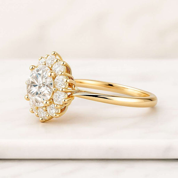 Diamond Halo Engagement Ring Vintage Style Ring Bridal Ring Anniversary Ring Gift for Her