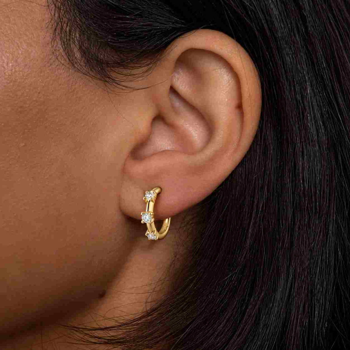 Diamond Huggie Hoop, Diamond Cartilage Hoop, Diamond Helix Hoop, 8mm Diamond Huggie Hoop Earring, Lab Grown or Natural Diamond, Single/Pair

