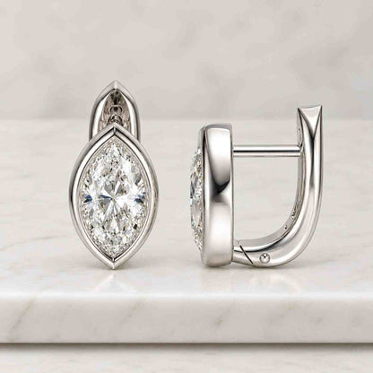 Diamond Huggie Hoop Earrings 14K Gold Marquise cut Dangling Earring
