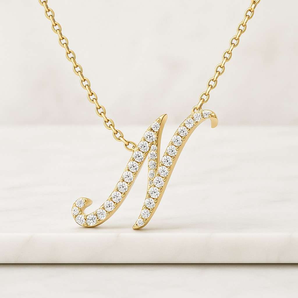 Diamond Initial Necklace in 14K Gold Custom Diamond Letter Pendant