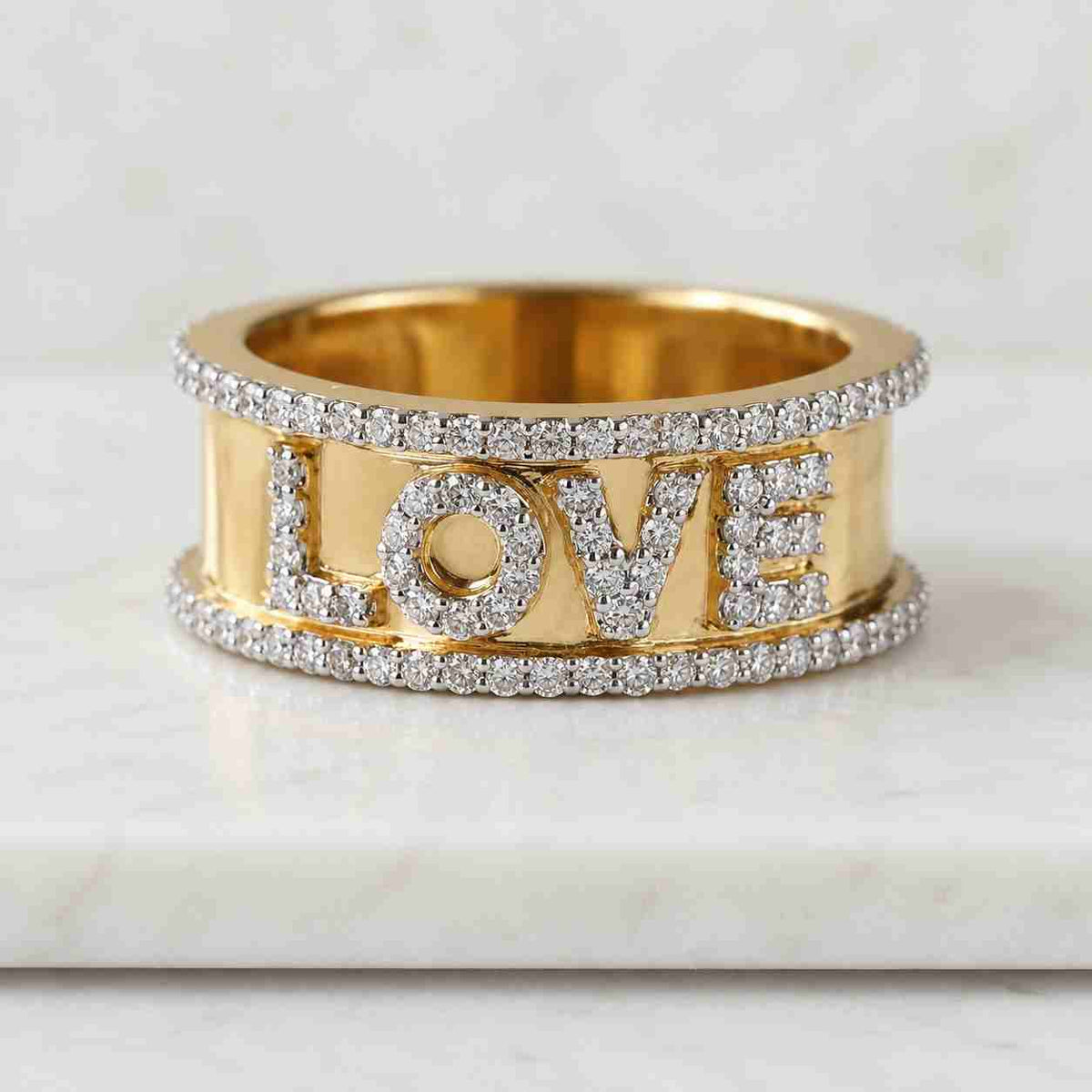 Diamond Love Script Ring | Pavé Name Band | Minimalist Gold Jewelry
