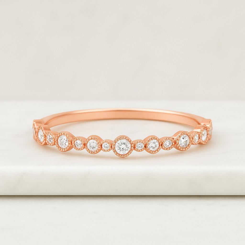 Diamond Matching Ring Gift for Her Bubble Prong Set Stacking Band for Women