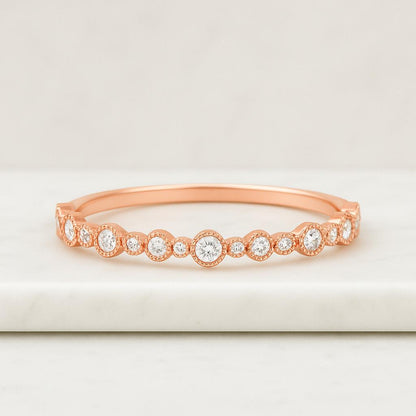 Diamond Matching Ring Gift for Her Bubble Prong Set Stacking Band for Women