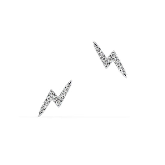 Diamond Mini Lightning Bolt Studs, 14k Gold Small Bolt Earrings