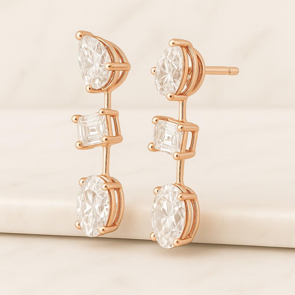 Diamond Modular Earrings 18K Gold Plated Bezel Set Stud Earrings Add On Earrings Gift for Women